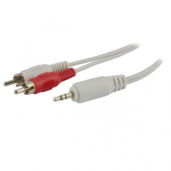 Câble audio stéréo 2 x RCA mâle / jack 3.5 mâle - 1,8m Blanc