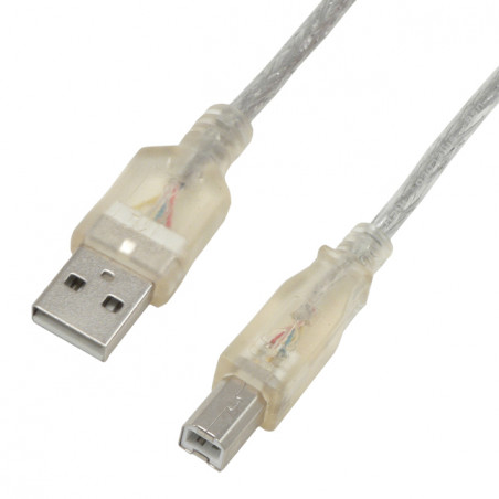 Câble USB 2.0 type A / B mâle - 3m Translucide