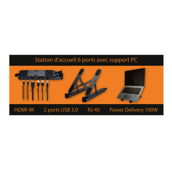 Station d'accueil 6 ports avec support PC