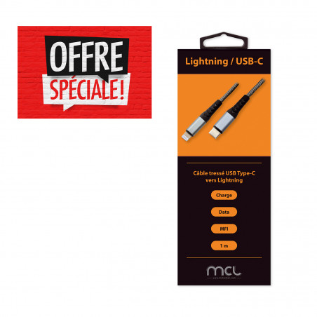 Câble tressé USB Type-C vers Lightning -Certifié MFI - 1m ColorBox