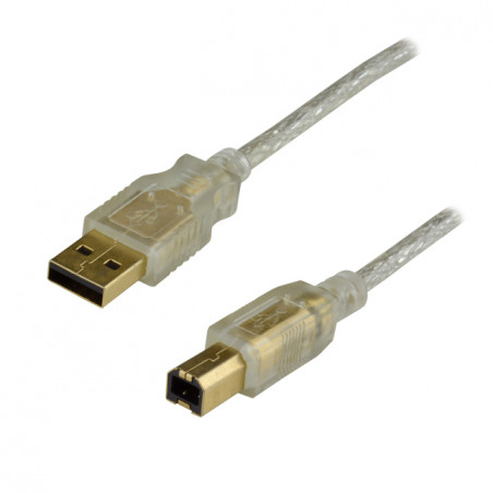 Câble USB 2.0 type A / B mâle Translucide contacts OR - 2m
