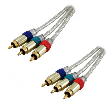 Câble YUV 3 x RCA mâle / mâle Haute Qualité - 5m Translucide