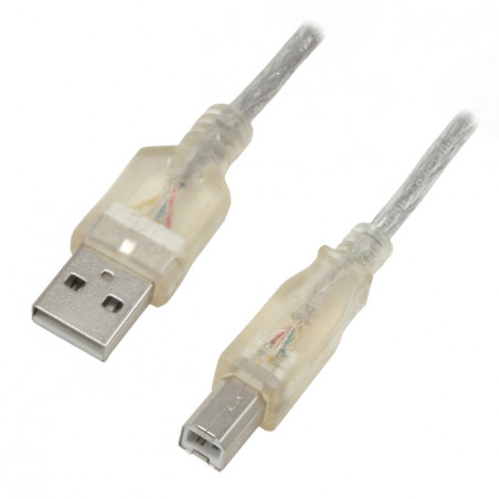 Câble USB 2.0 type A / B mâle - 3m Translucide
