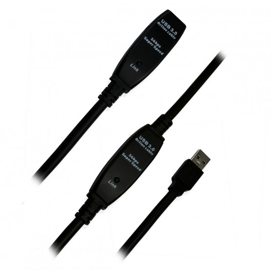 Rallonge USB 3.0 Type A mâle/femelle Active Noir-15m