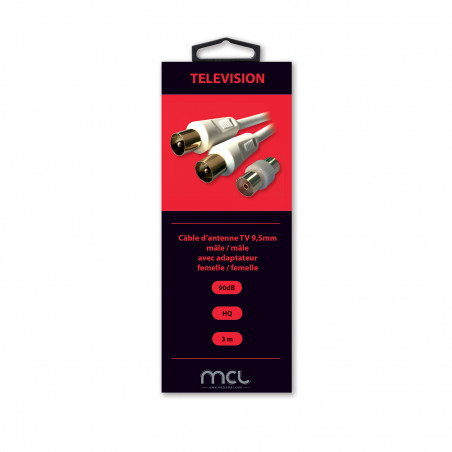Câble d'antenne TV 9,52mm mâle / mâle 90 dB HQ + adapt - 3m ColorBox