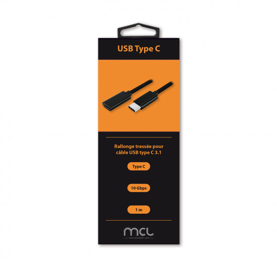 Rallonge USB 3.1 Type C mâle/femelle Tressée Noir-1m ColorBox