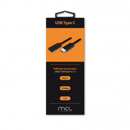 Rallonge USB 3.1 Type C mâle/femelle Tressée Noir-1m ColorBox