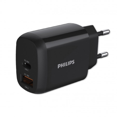 Chargeur secteur 18W  1 port USB-Type C et 1 USB-A