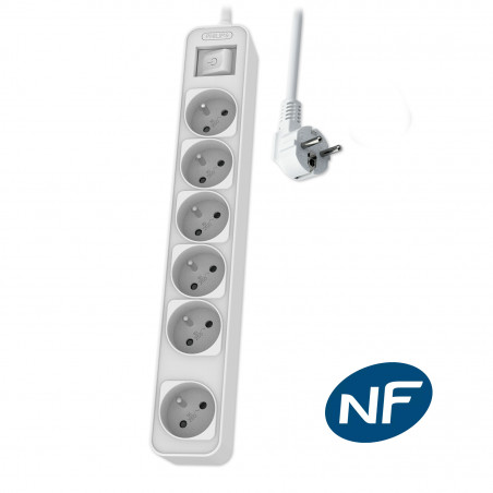 Philips - Rallonge multiprise avec interrupteur, 6 prises-3m Blanc