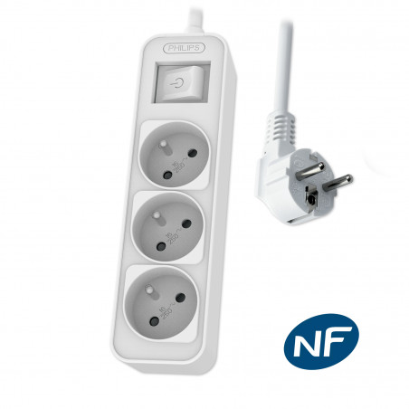Philips - Rallonge multiprise avec interrupteur, 3 prises-1,5m Blanc