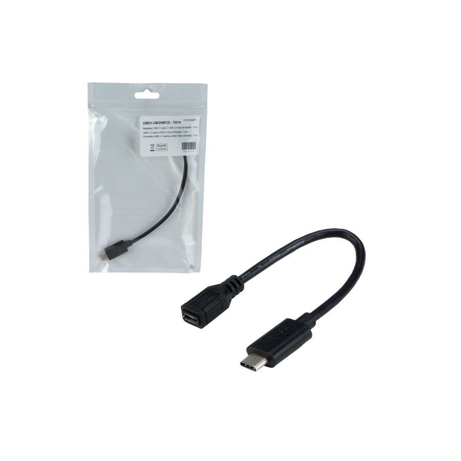 Adaptateur USB type C / USB 2.0 micro B femelle - 17cm
