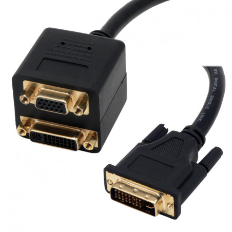 Adaptateur en câble DVI-I mâle / HD15 femelle + DVI-I femelle - 20cm