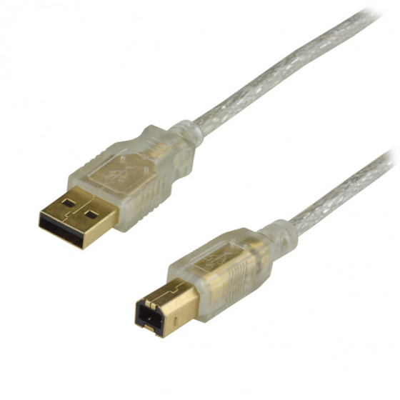 Câble USB 2.0 type A / B mâle Translucide contacts OR - 3m